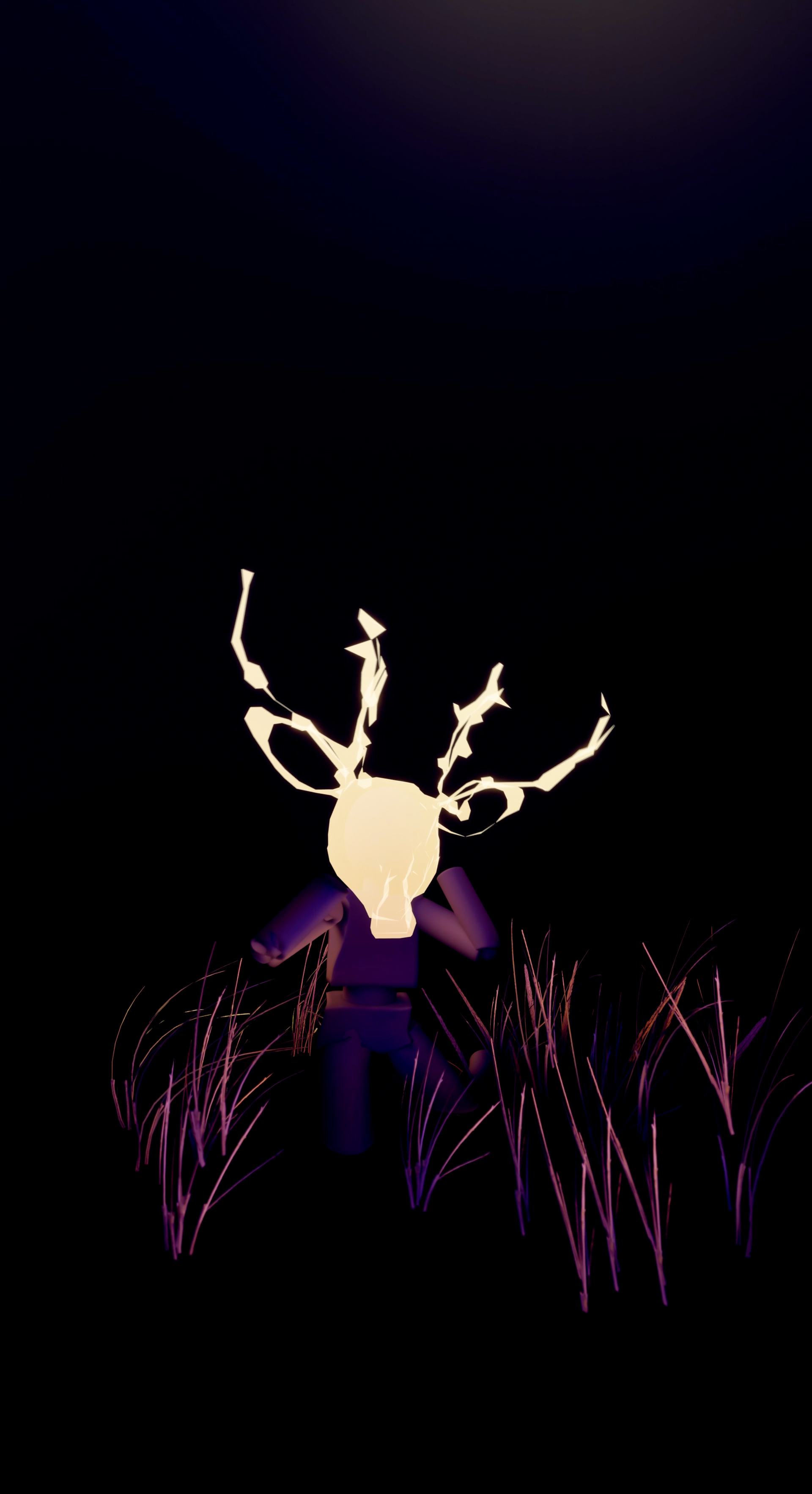 Glowing figure in a dark virtual landscape